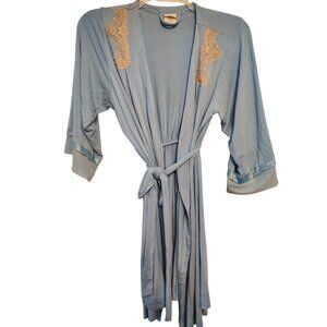 Soma S/M Light Blue Short Robe, Lace Accents, Sheer Trim Lightweight Romatic